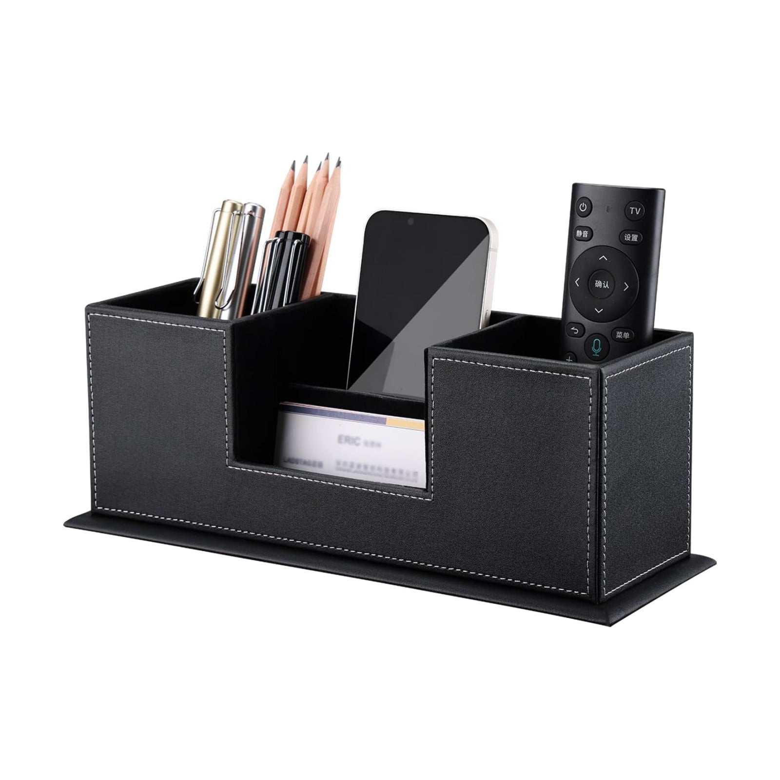 KINGFOM™ Double Holder Leather Multi-Function Desk Stationery Organizer Pen Pencil Holder Black