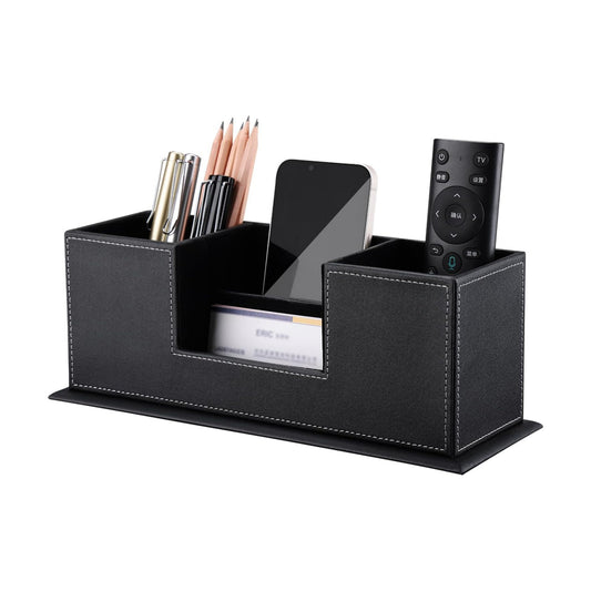 KINGFOM™ Double Holder Leather Multi-Function Desk Stationery Organizer Pen Pencil Holder Black