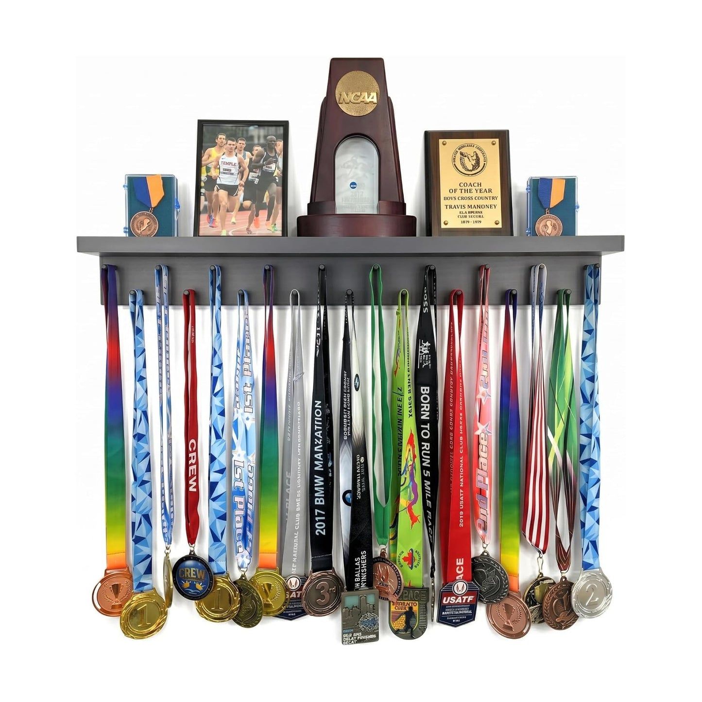 Premier Medal Hanger Display Rack and Trophy Shelf for Gymnastics, Soccer, Basketball, Football, and More – 2, ft