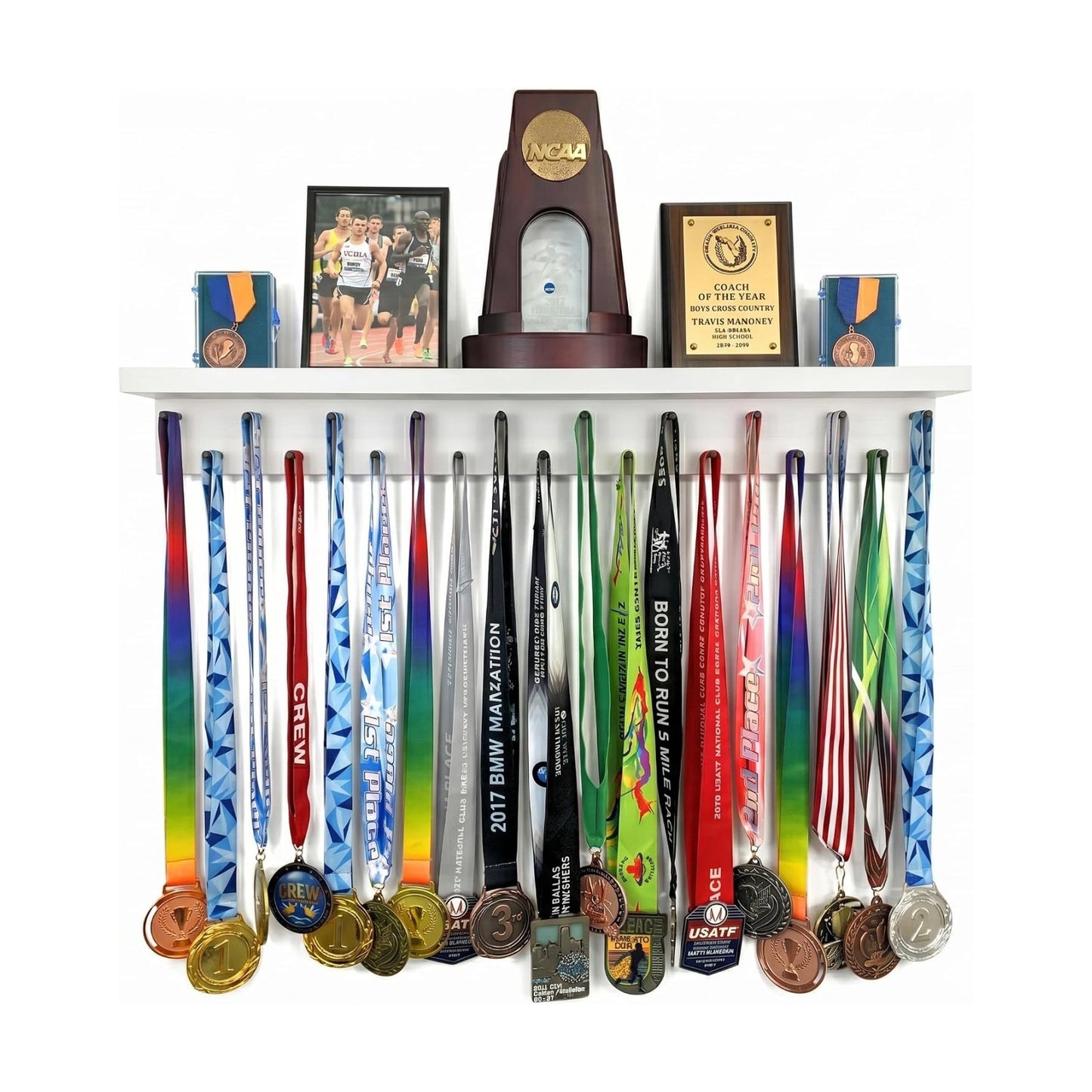 Premier Medal Hanger Display Rack and Trophy Shelf for Gymnastics, Soccer, Basketball, Football, and More – 2, ft