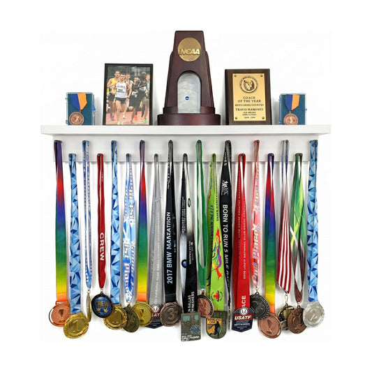 Premier Medal Hanger Display Rack and Trophy Shelf for Gymnastics, Soccer, Basketball, Football, and More – 2, ft