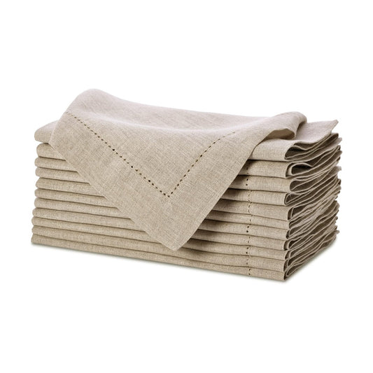 COTTON CRAFT Genuine Pure Linen Napkins - Set of 12 Hemstitch Cloth Napkins | Large 18x18 Natural Hand-Crafted Pure
