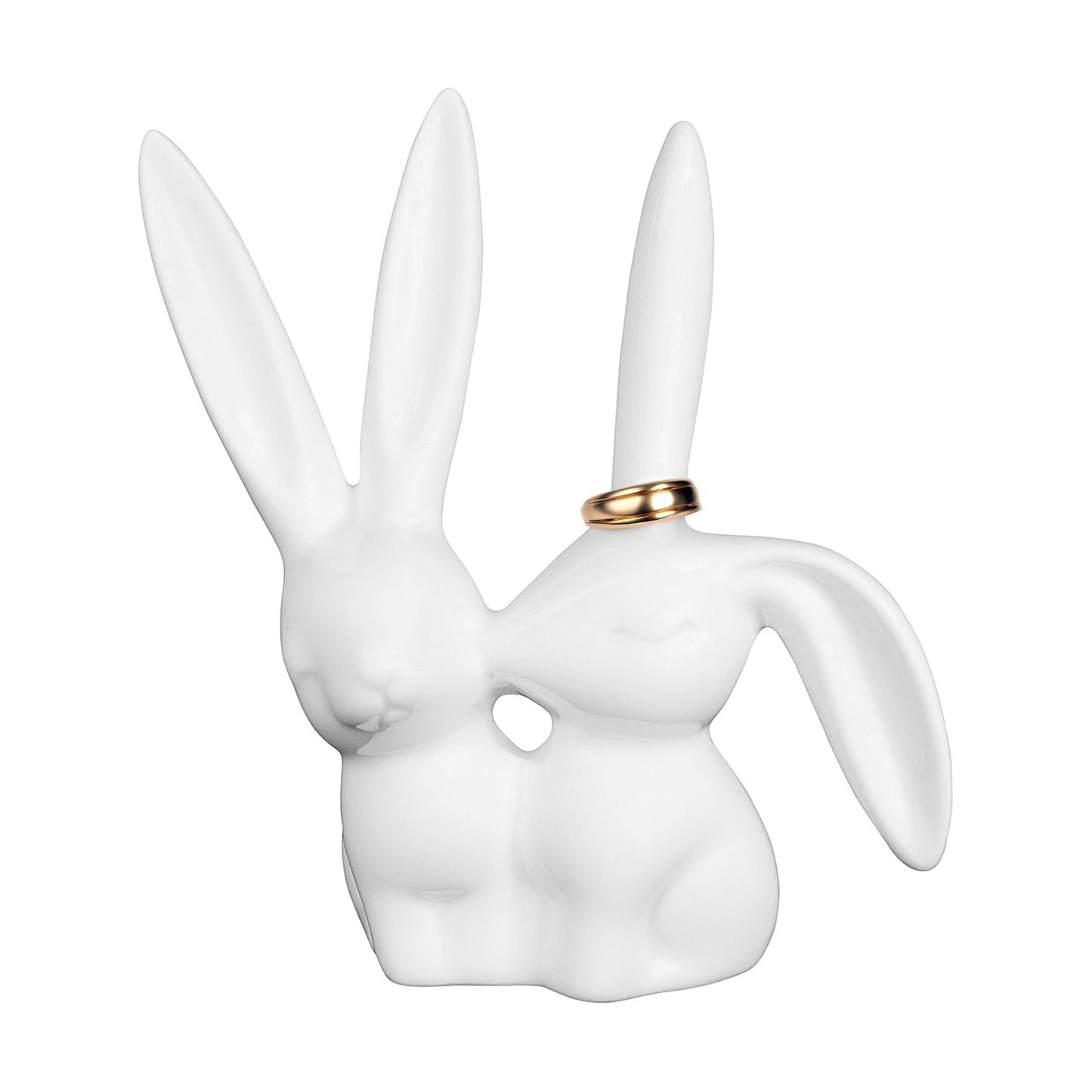 Ceramic Bunny Rabbits Ring Holder / White