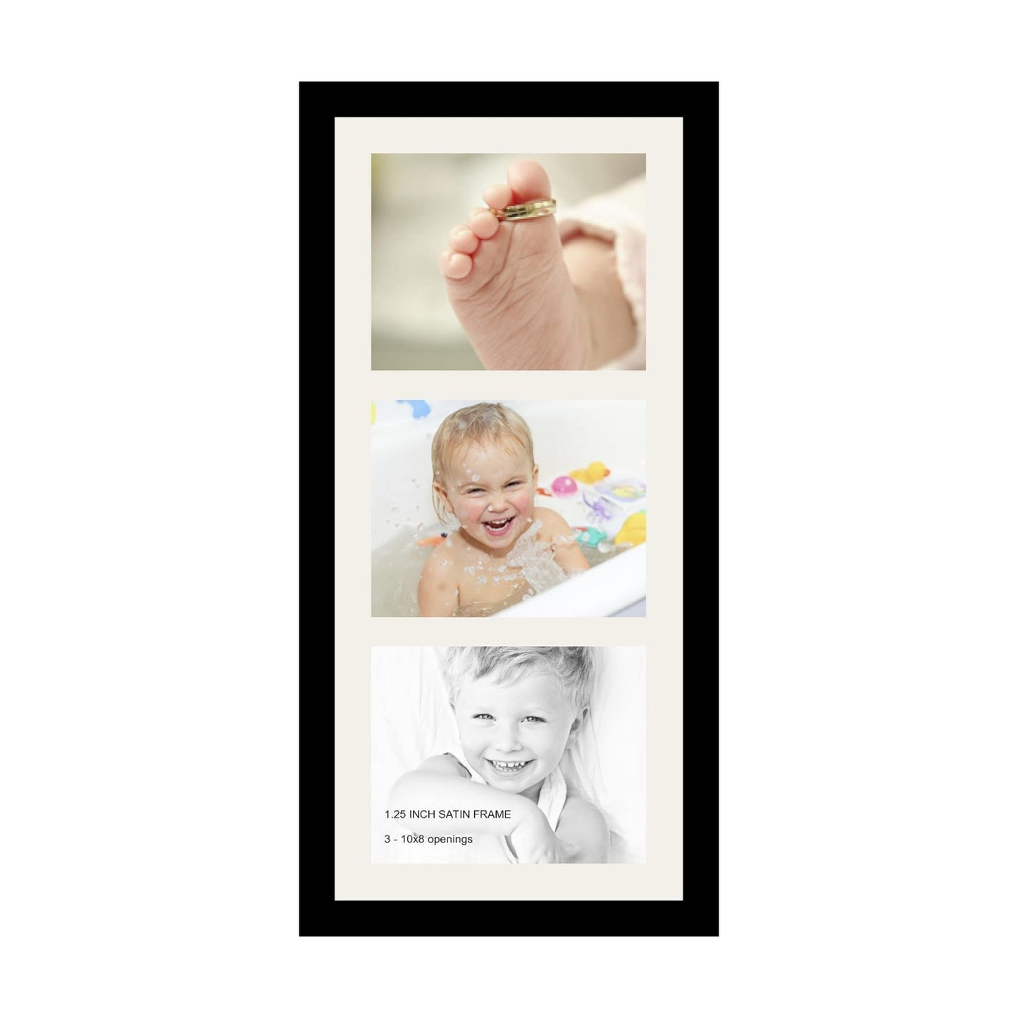 ArtToFrames Collage Photo Frame Single Mat with 3-8x10 Openings with Satin Black Frame and Super White mat.