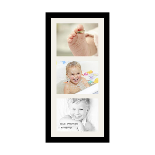 ArtToFrames Collage Photo Frame Single Mat with 3-8x10 Openings with Satin Black Frame and Super White mat.