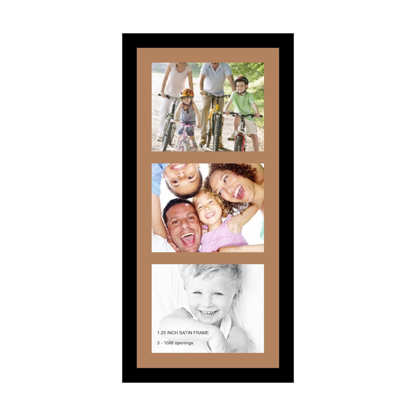 ArtToFrames Collage Photo Frame Single Mat with 3-8x10 Openings with Satin Black Frame and Paloma mat.