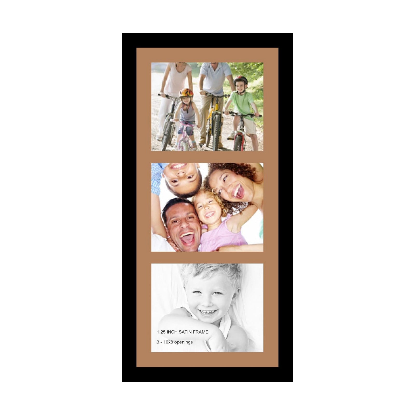 ArtToFrames Collage Photo Frame Single Mat with 3-8x10 Openings with Satin Black Frame and Paloma mat.