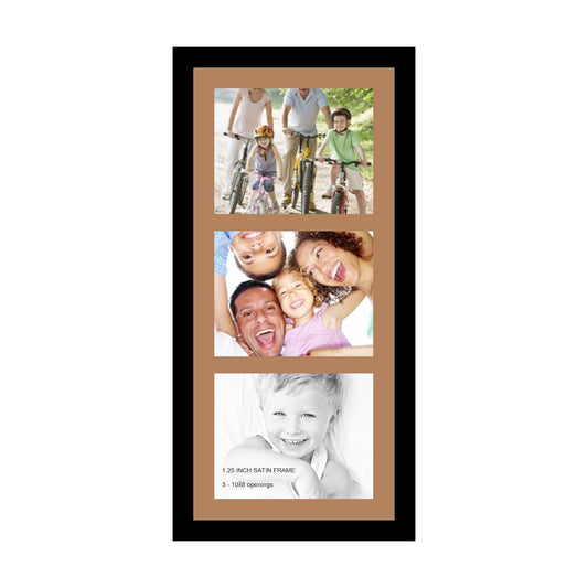 ArtToFrames Collage Photo Frame Single Mat with 3-8x10 Openings with Satin Black Frame and Paloma mat.