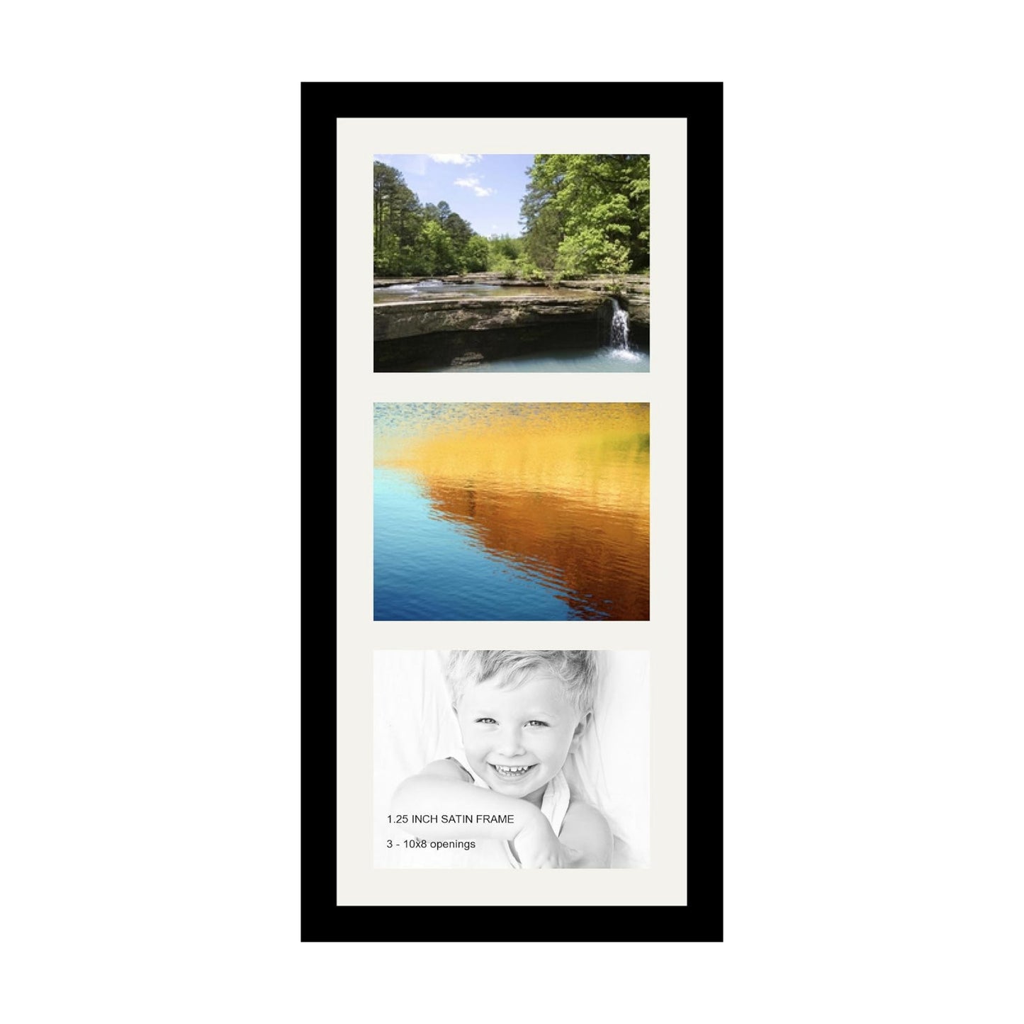 ArtToFrames Collage Photo Frame Single Mat with 3-8x10 Openings with Satin Black Frame and Porcelain mat.