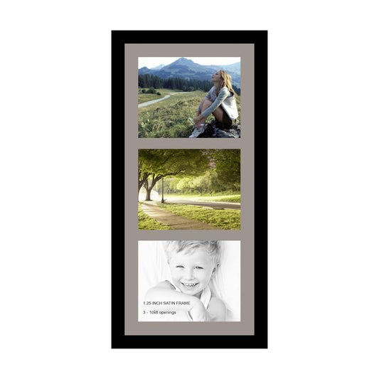 ArtToFrames Collage Photo Frame Single Mat with 3-8x10 Openings with Satin Black Frame and TV Grey mat.