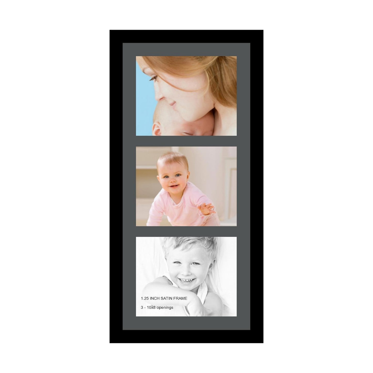 ArtToFrames Collage Photo Frame Single Mat with 3-8x10 Openings with Satin Black Frame and Charcoal mat.