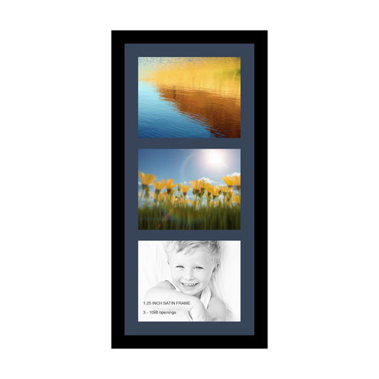 ArtToFrames Collage Photo Frame Single Mat with 3-8x10 Openings with Satin Black Frame and Midnight Blue mat.