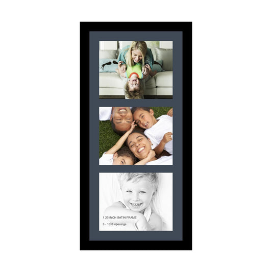 ArtToFrames Collage Photo Frame Single Mat with 3-8x10 Openings with Satin Black Frame and Blue Jay mat.