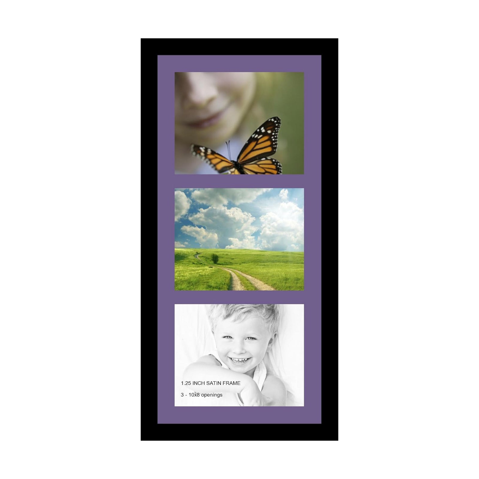 ArtToFrames Collage Photo Frame Single Mat with 3-8x10 Openings with Satin Black Frame and Grape mat.