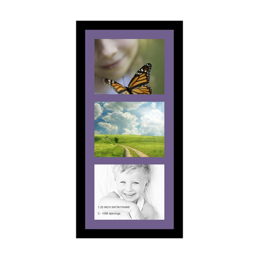 ArtToFrames Collage Photo Frame Single Mat with 3-8x10 Openings with Satin Black Frame and Grape mat.