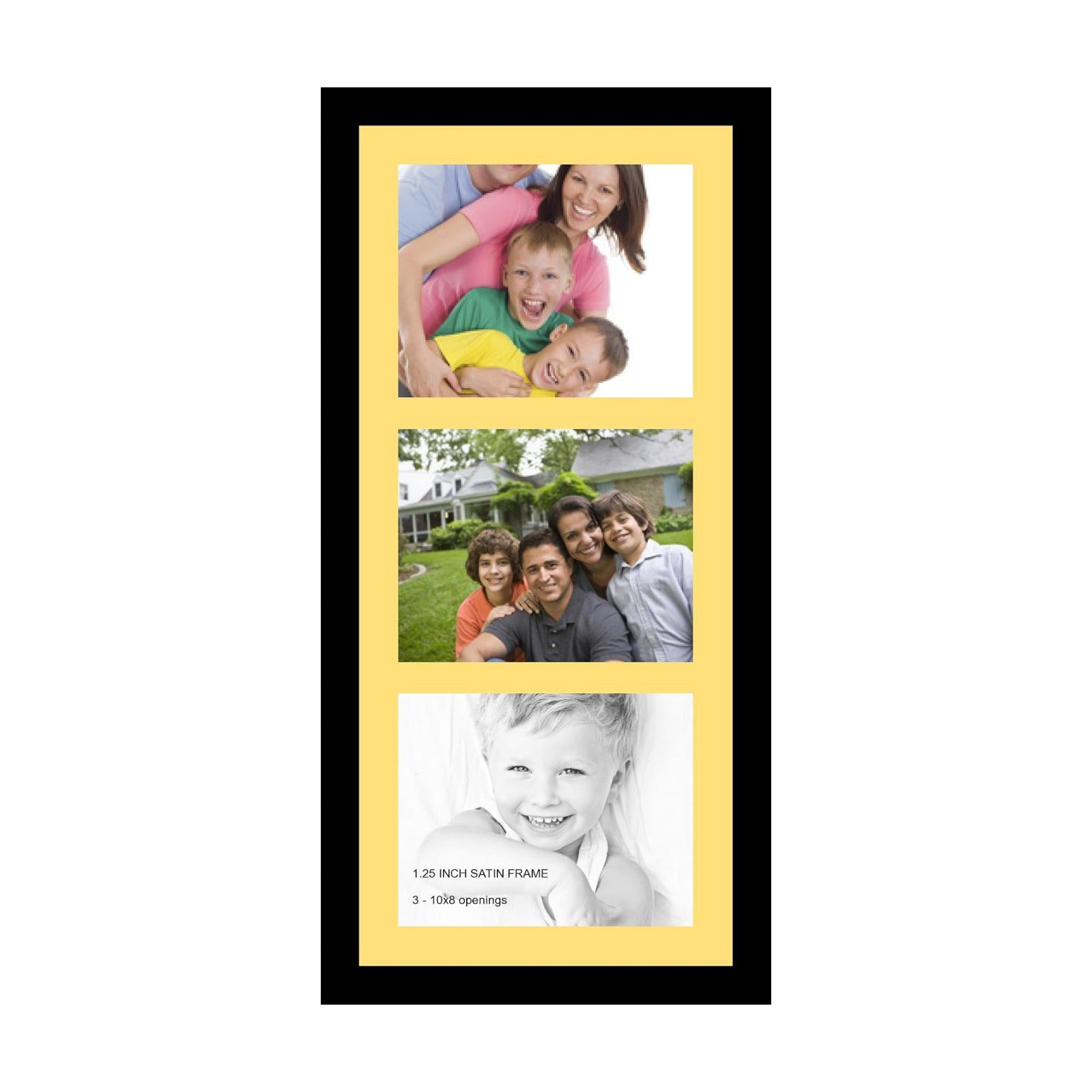 ArtToFrames Collage Photo Frame Single Mat with 3-8x10 Openings with Satin Black Frame and Canary mat.