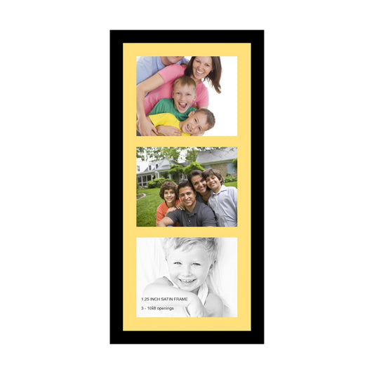 ArtToFrames Collage Photo Frame Single Mat with 3-8x10 Openings with Satin Black Frame and Canary mat.