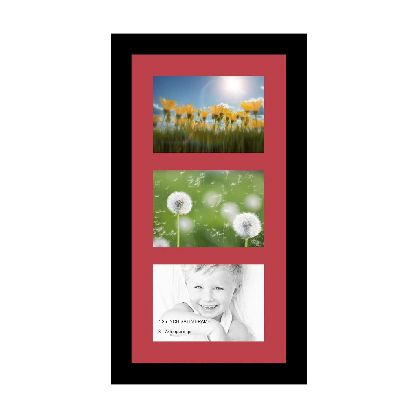 ArtToFrames Collage Photo Frame Single Mat with 3-5x7 Openings with Satin Black Frame and Rouge mat.