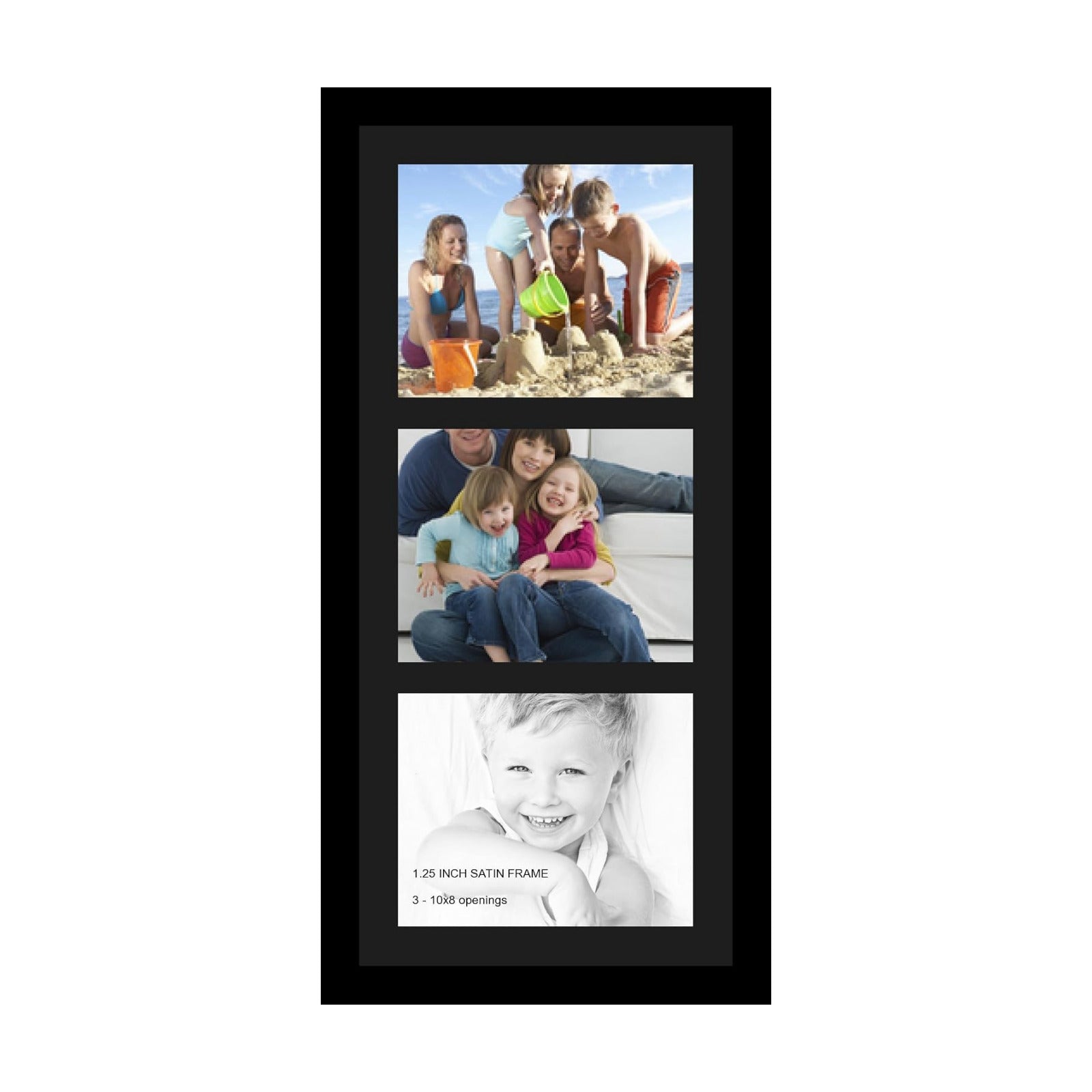 ArtToFrames Collage Photo Frame Single Mat with 3-8x10 Openings with Satin Black Frame and Black mat.