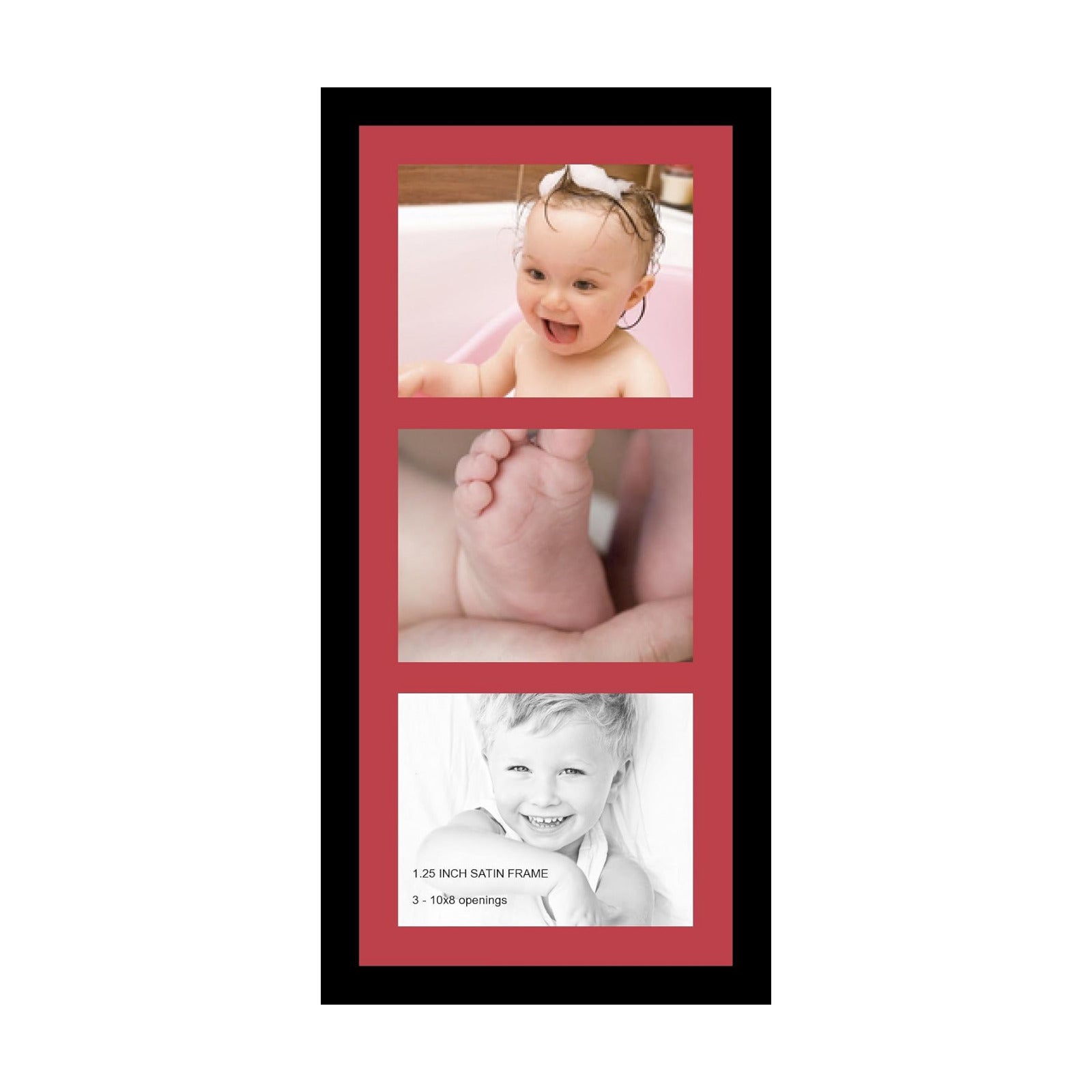 ArtToFrames Collage Photo Frame Single Mat with 3-8x10 Openings with Satin Black Frame and Rouge mat.