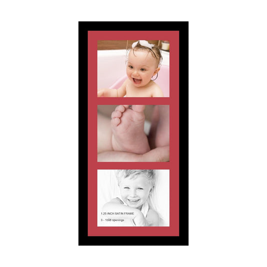 ArtToFrames Collage Photo Frame Single Mat with 3-8x10 Openings with Satin Black Frame and Rouge mat.