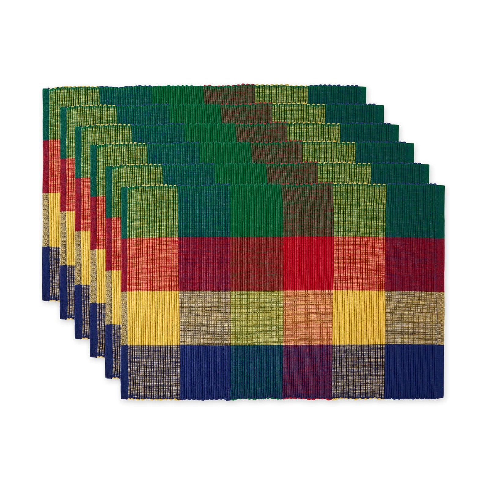 DII Basic Everyday Ribbed Tabletop 100% Cotton, Placemat Set, 13x19, Summer Check, 6 Piece