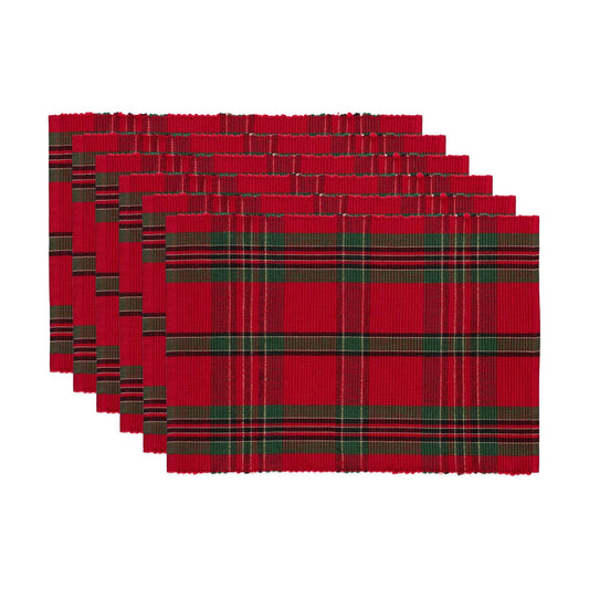 DII Farmhouse Christmas Plaid Dining Table & Kitchen Décor, Holiday Placemat Set, 13x19, Red & Green, 6 Count