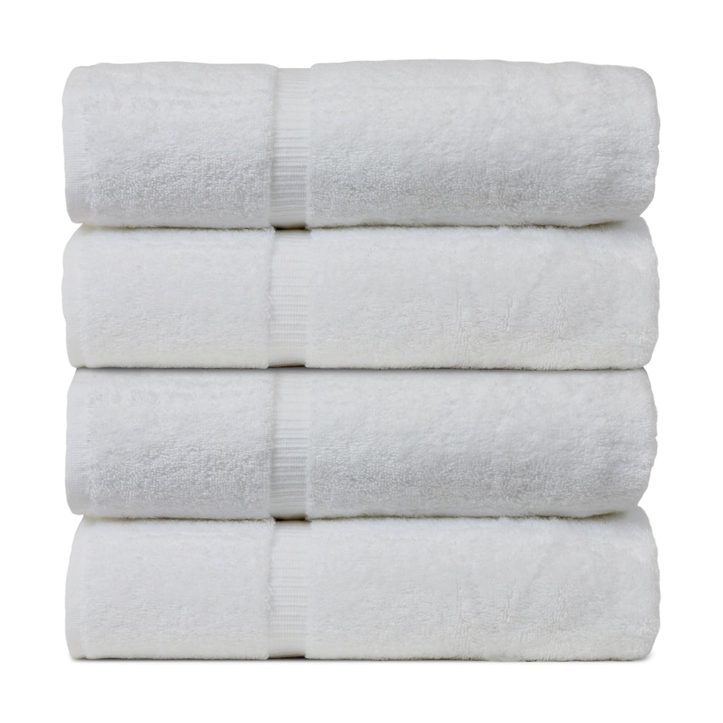 Bare Cotton Luxury Hotel & Spa Towel 100% Genuine Turkish Bath Towels Dobby Border, White, Set of 4