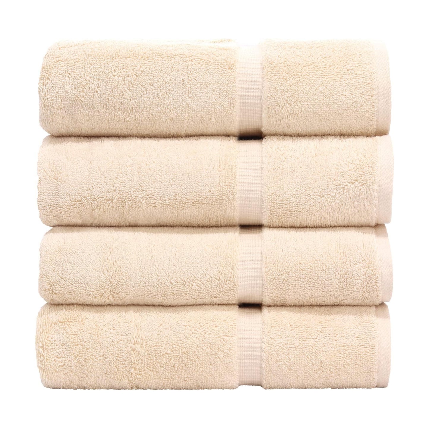 Luxury Hotel & Spa Towel 100% Genuine Turkish Cotton Bath Towels - Beige - Dobby Border - Set of 4