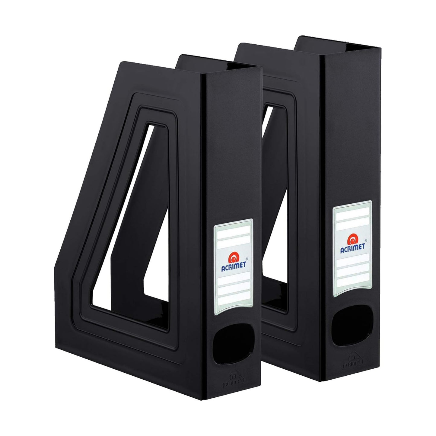 Acrimet Magazine File Holder, Vertical Desk Organizer, Black, 2 Pack | Durable Plastic, Office & Home Use, Rack Design