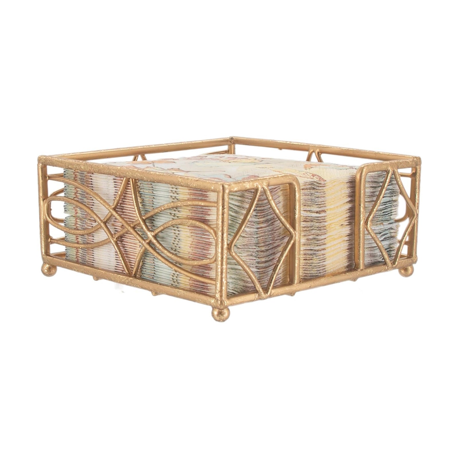 Napkin Holder Caddy / Gold Leaf / Cocktail / Wave Design / 5.25 x 5.25