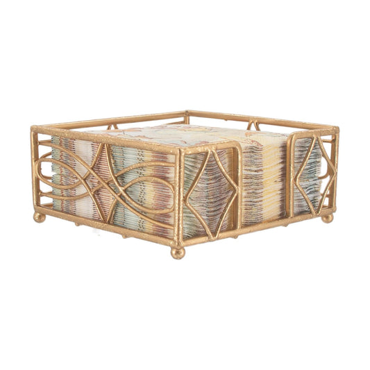 Napkin Holder Caddy / Gold Leaf / Cocktail / Wave Design / 5.25 x 5.25