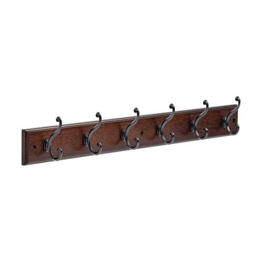 LIBERTY 165541 Wall Mounted Coat Rack with 6 Decorative Hooks, 27 Inch, Soft Iron and Cocoa