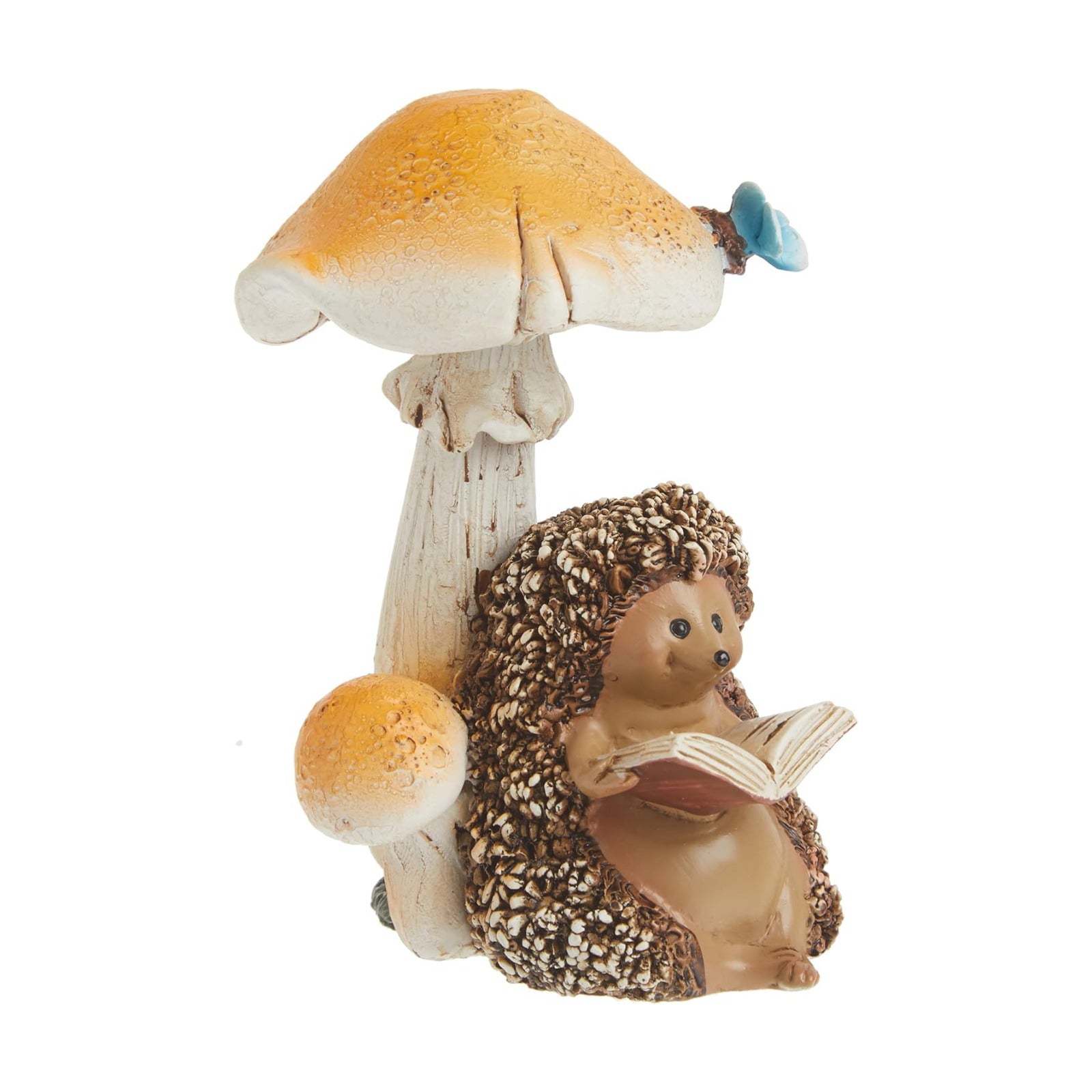 Miniature Fairy Garden and Terrarium Hedgehog Reading Book Under Mushroom Statue