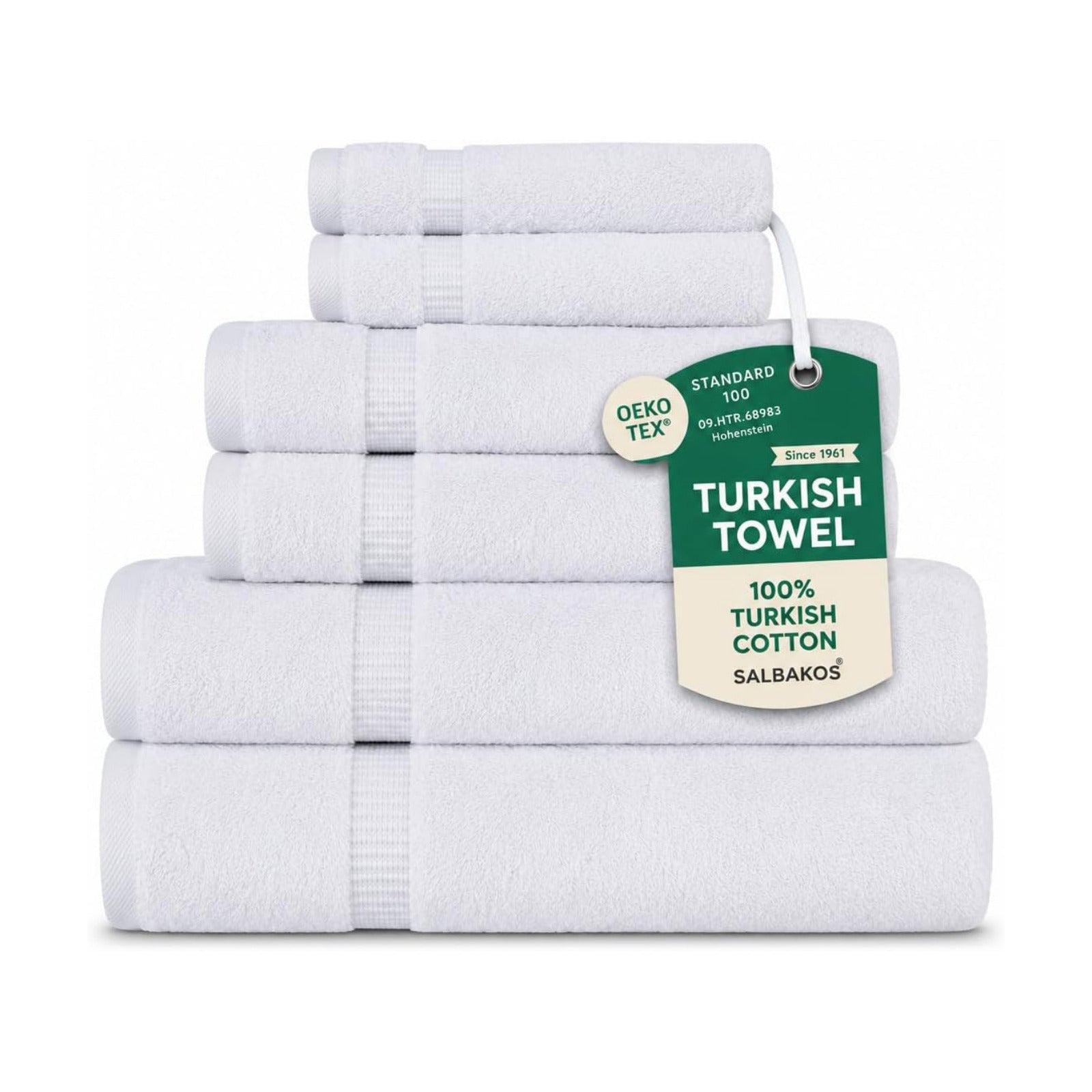 SALBAKOS 100% Turkish Cotton Bathroom Towel Set of 6-Piece, White | 630 Gsm Thick Super Soft Highly Absorbent 2 Bath +