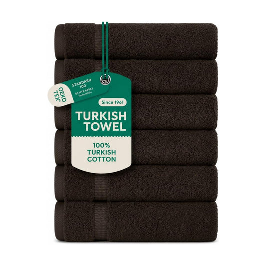 SALBAKOS 6-Piece 100% Turkish Cotton Hand Towels, 16x30 inch, Chocolate | Large Size Thick Super Soft Highly Absorbent