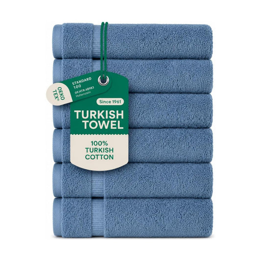 SALBAKOS 6-Piece 100% Turkish Cotton Hand Towels, 16x30 inch, Blue | Large Size Thick Super Soft Highly Absorbent