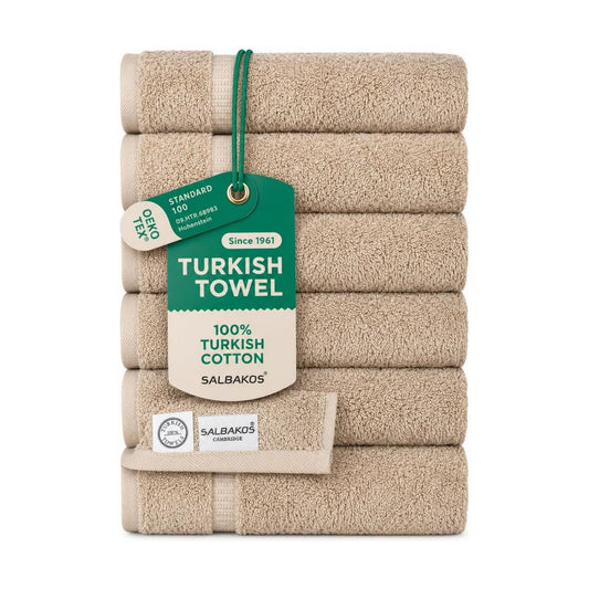 SALBAKOS 6-Piece 100% Turkish Cotton Hand Towels, 16x30 inch, Taupe | Large Size Thick Super Soft Highly Absorbent