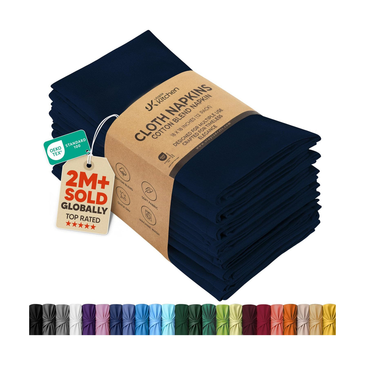 Utopia Kitchen Cotton Blend Navy Blue Cloth Napkins [12 Pack, 18x18 Inch]