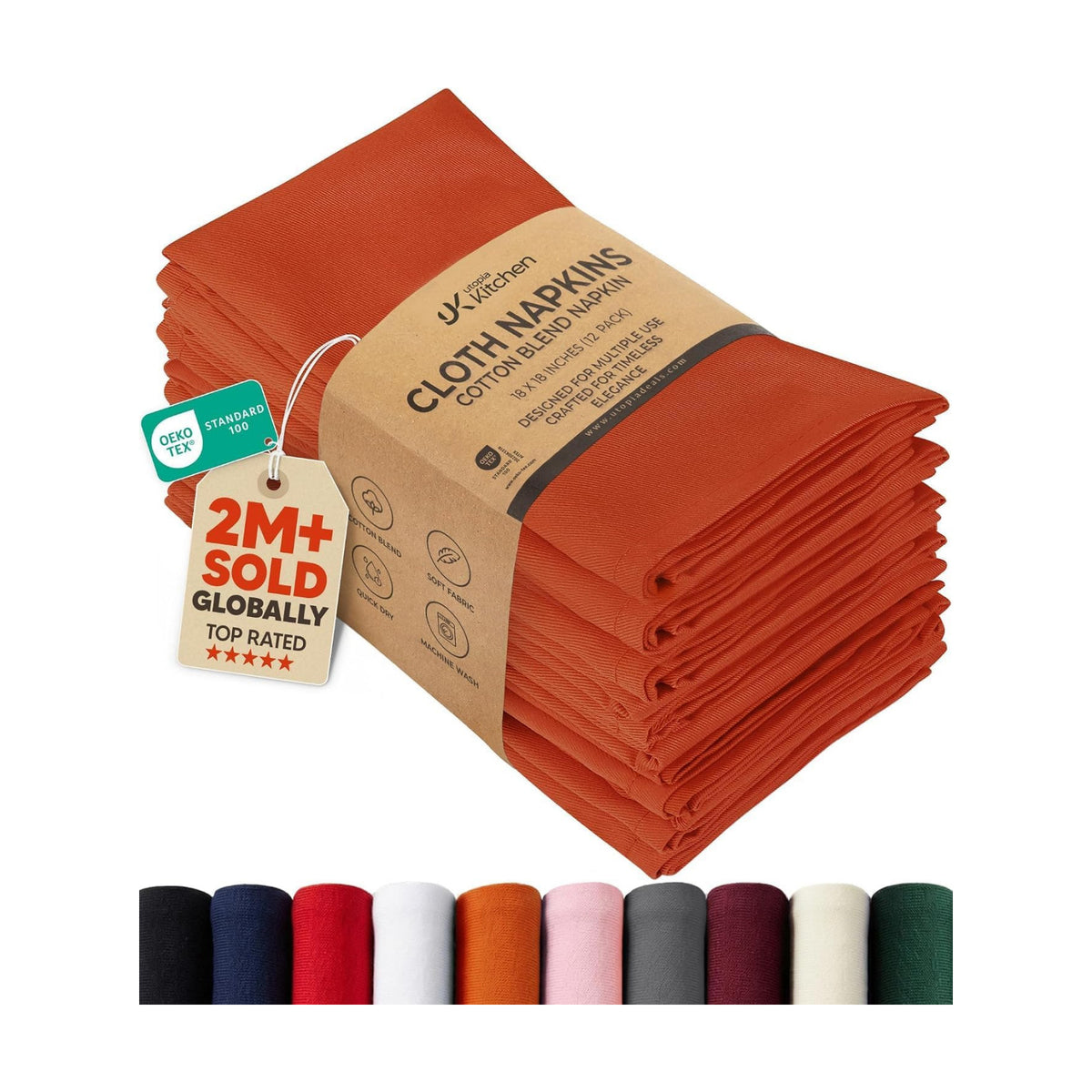 Utopia Kitchen Cotton Blend Orange Cloth Napkins [12 Pack, 18x18 Inch]