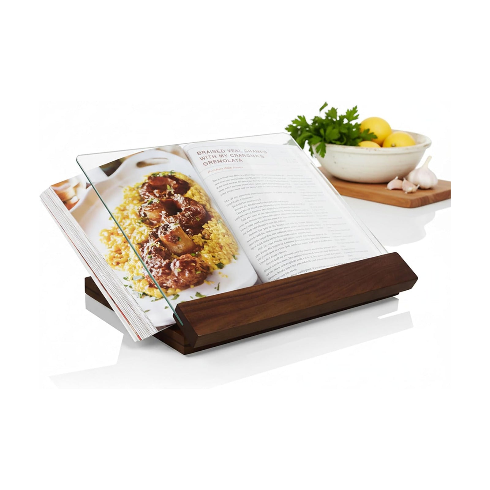 PICNIC TIME Fabio Viviani Prodigio Cookbook Stand with Tempered Glass, Recipe Stand, Kitchen Cookbook Holder, (Acacia