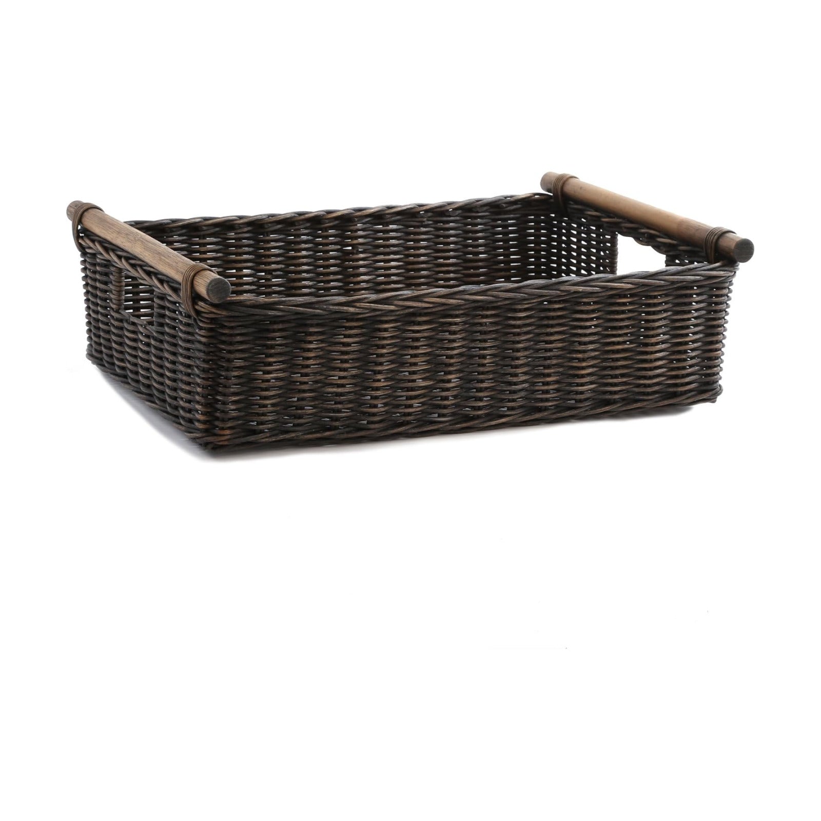 Low Pole Handle Wicker Storage Basket / Extra Large / Antique Walnut Brown / 21.5 Inch
