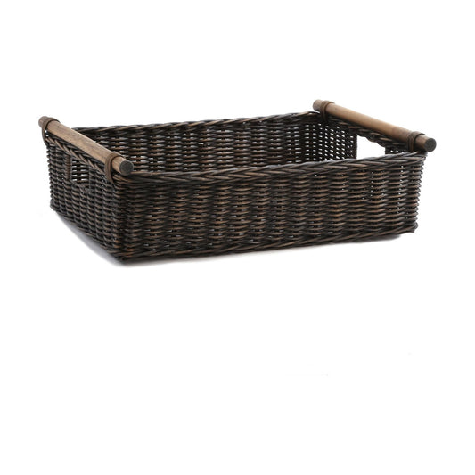 Low Pole Handle Wicker Storage Basket / Extra Large / Antique Walnut Brown / 21.5 Inch