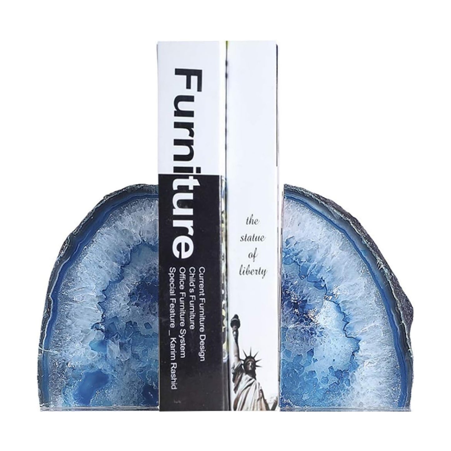 1 Pair Dyed blue crystal Book ends Book / 2-3LBS. / Blue Dyed