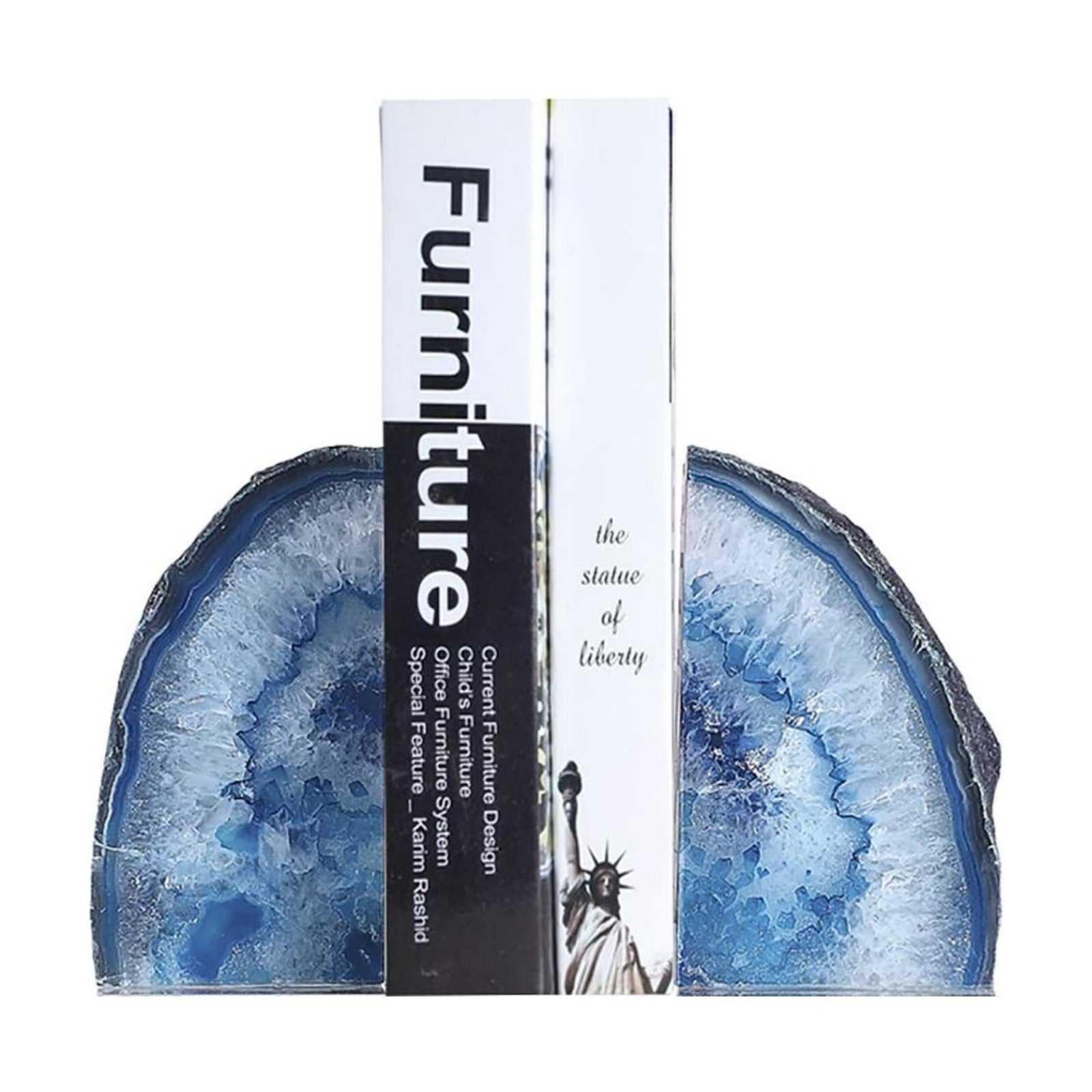 1 Pair Dyed blue crystal Book ends Book / 2-3LBS. / Blue Dyed