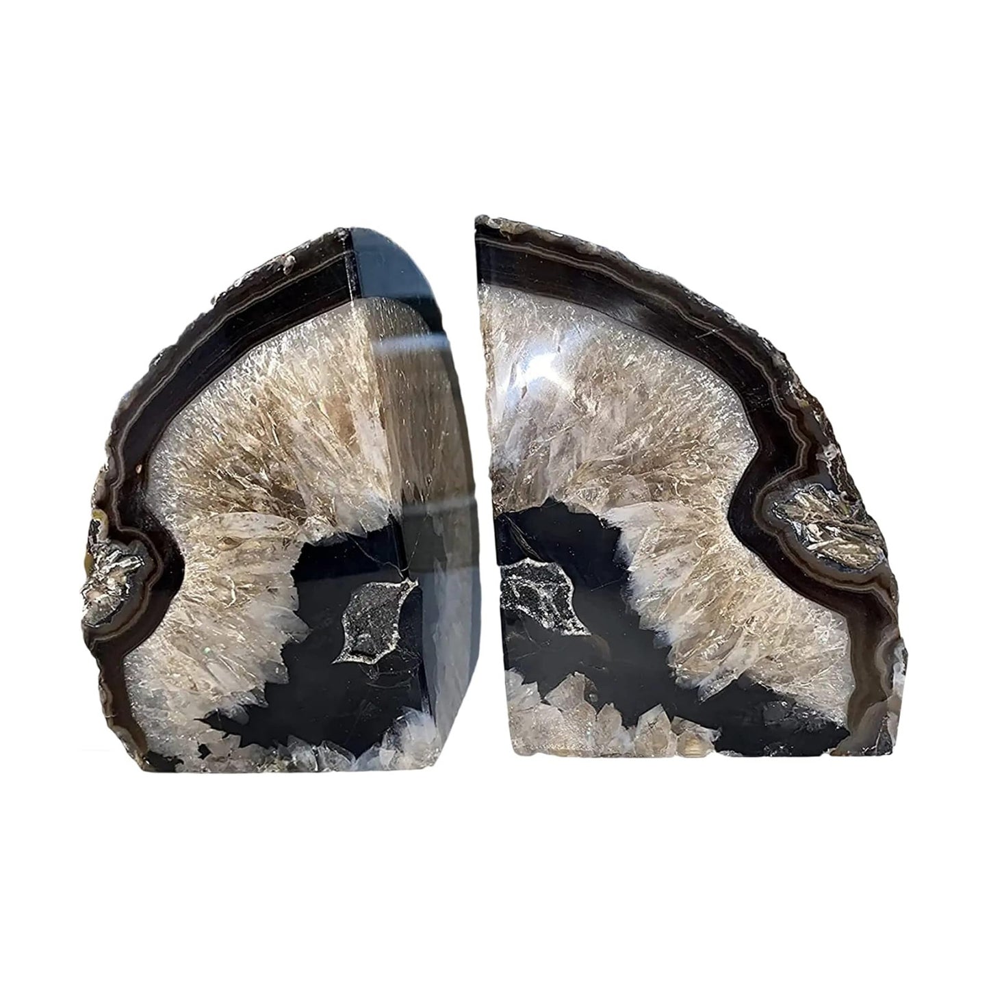 Black Agate Geode Bookends 2-3 Lbs Anti-Slip Rubber Pads Heavy Duty / 2-3LBS. / Black Dyed
