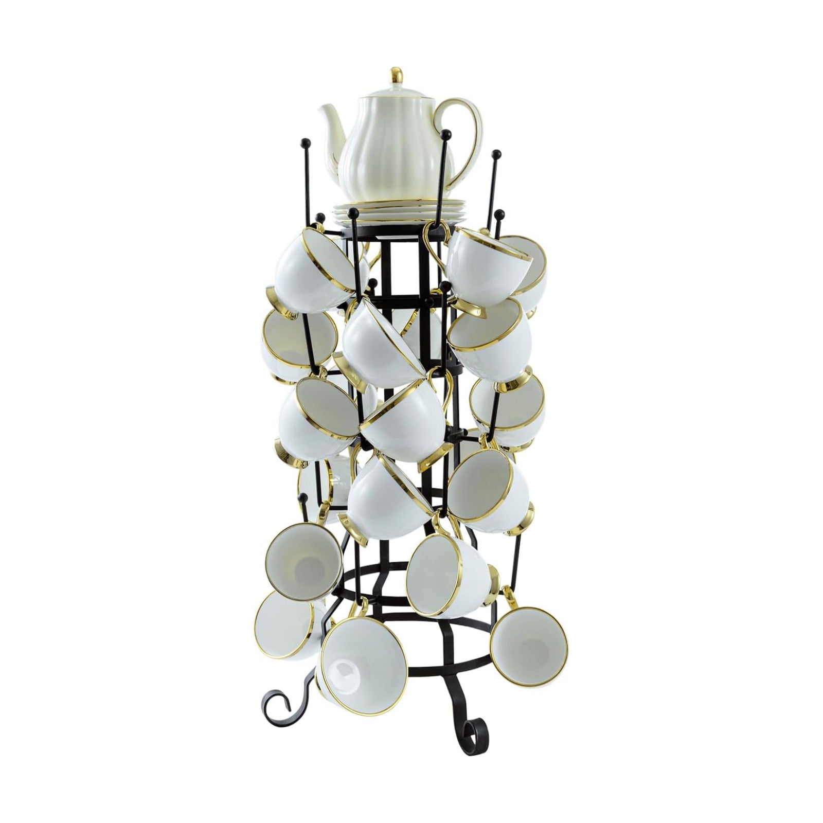 MyGift 24 Hook Rustic Mug Tree Holder for Coffee Cups & Glasses Rack | 24-hook black iron mug holder displays coffee