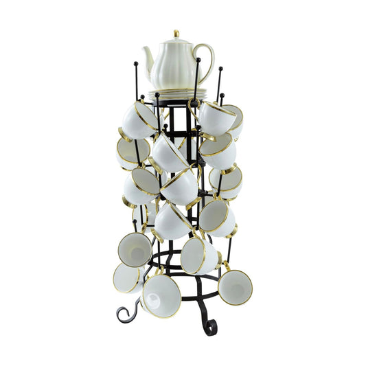 MyGift 24 Hook Rustic Mug Tree Holder for Coffee Cups & Glasses Rack | 24-hook black iron mug holder displays coffee