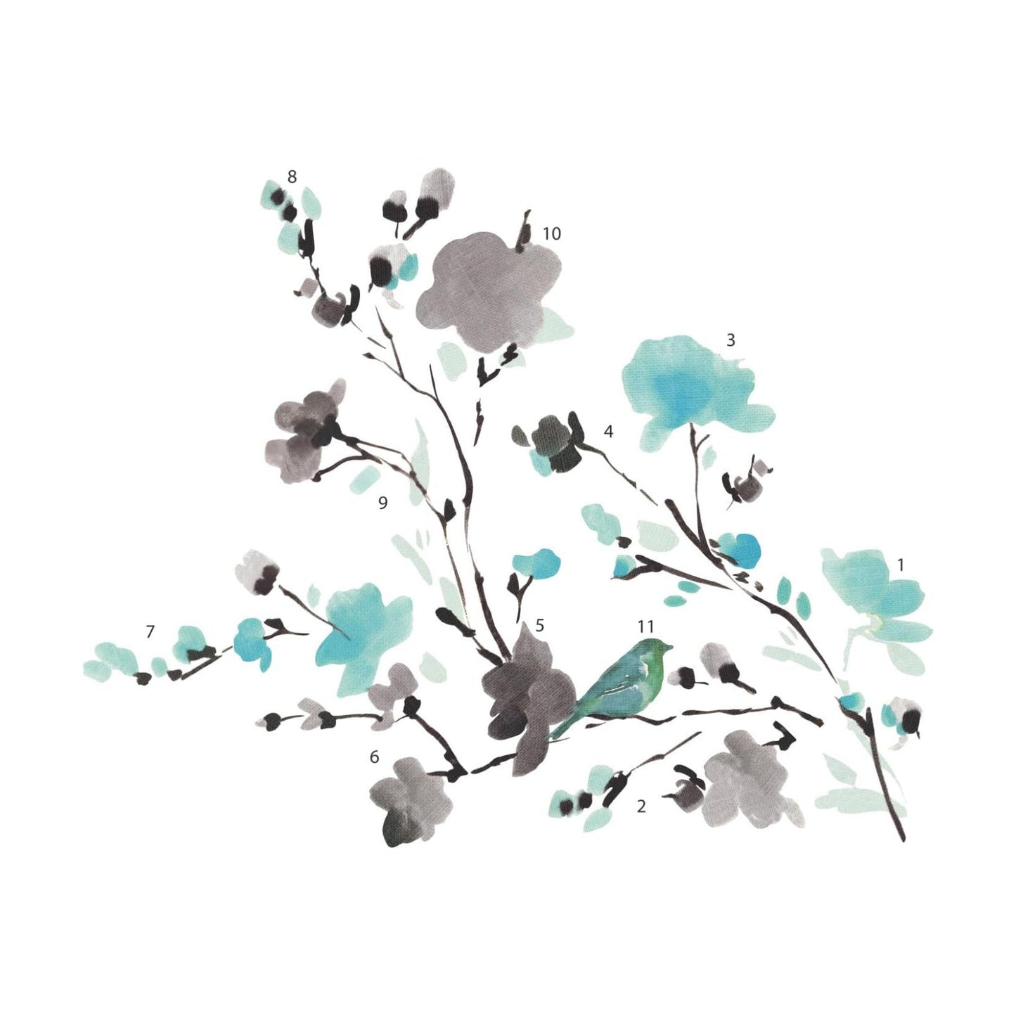 Blossom Watercolor Bird Branch Peel and Stick Wall Decals
