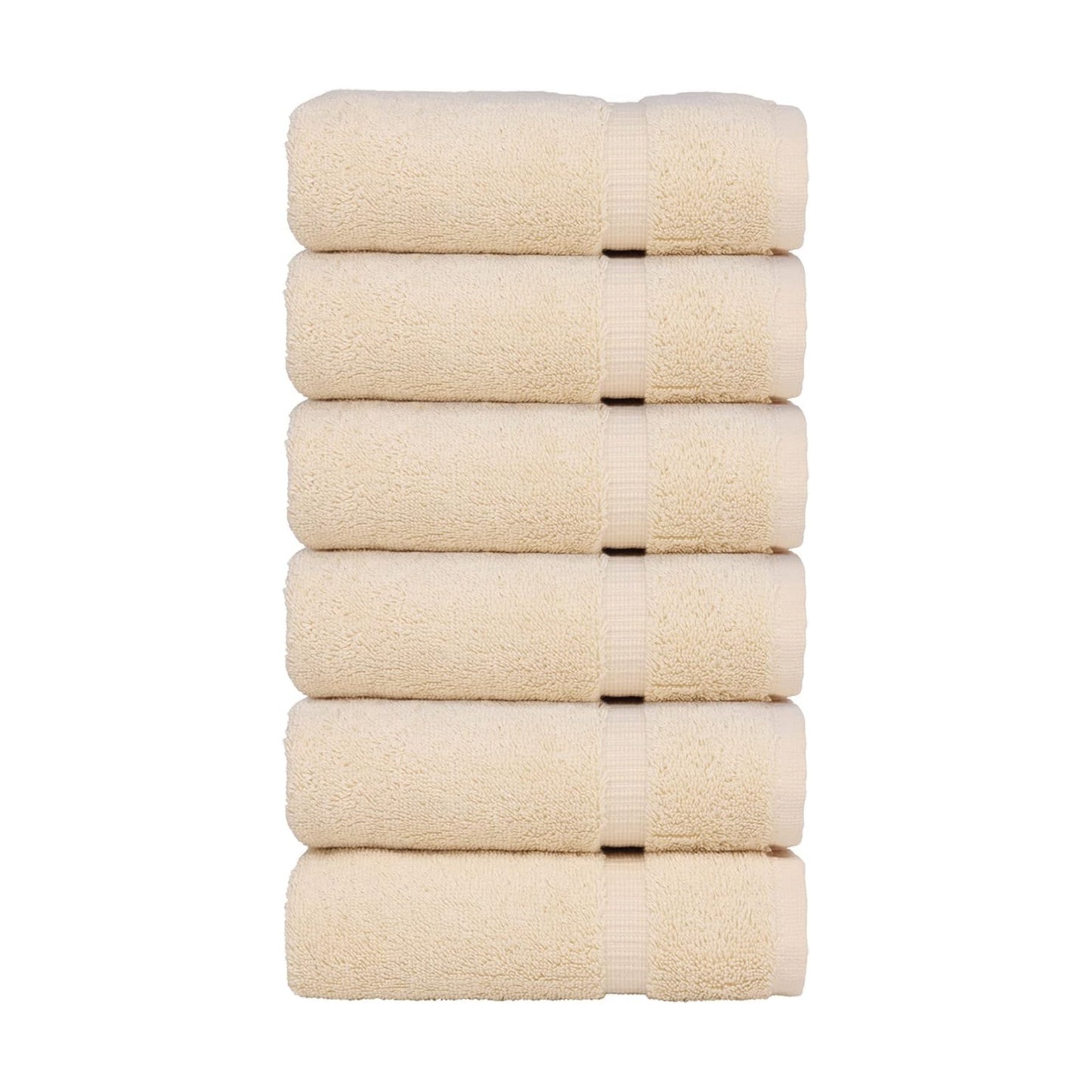 Luxury Hotel & Spa Towel 100% Genuine Turkish Cotton Hand Towels - Beige - Dobby Border - Set of 6
